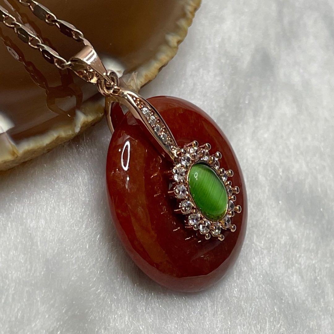 Type A Red Jade Jadeite Ping An Kou 925 Silver Necklace 10.61g 38.1 by 26.7 by 8.6mm