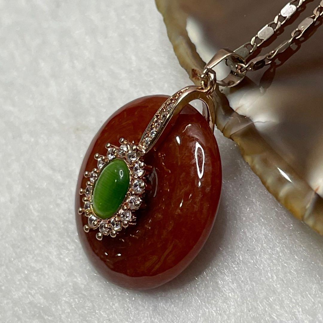 Type A Red Jade Jadeite Ping An Kou 925 Silver Necklace