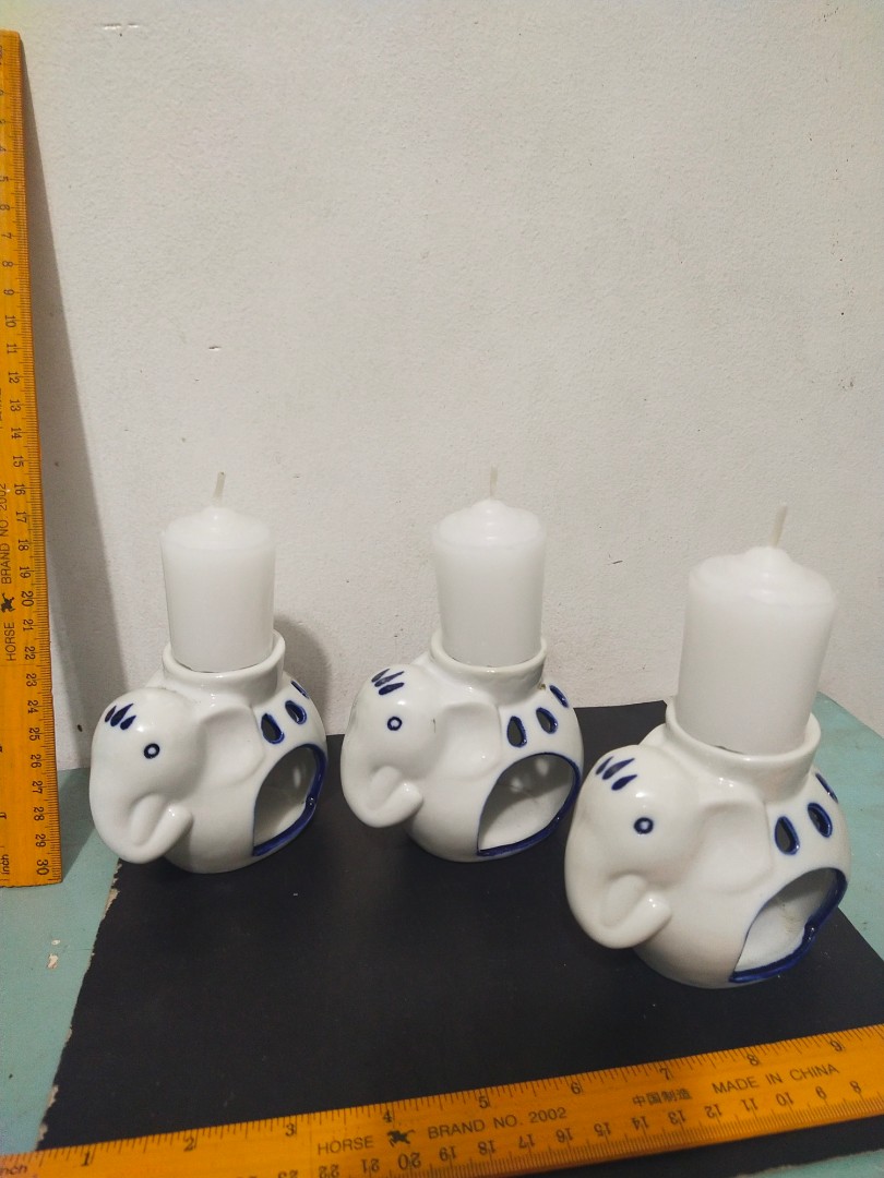 vintage 3 ceramic ELEPHANTS candle holders/1990s/Japan, Hobbies & Toys