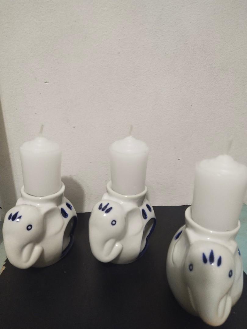 vintage 3 ceramic ELEPHANTS candle holders/1990s/Japan, Hobbies & Toys