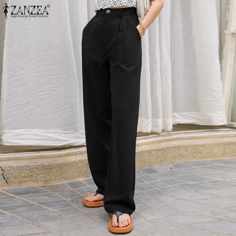 Women Casual Wide Leg Button Black Pants Women s Fashion Bottoms