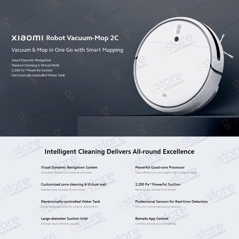 Xiaomi Robot Vacuum Mop 2C, Visual Dynamic Navigation, Remote App Control,  Planned Cleaning & Virtual Walls, 2,200 Pa Powerful Suction, Electronically