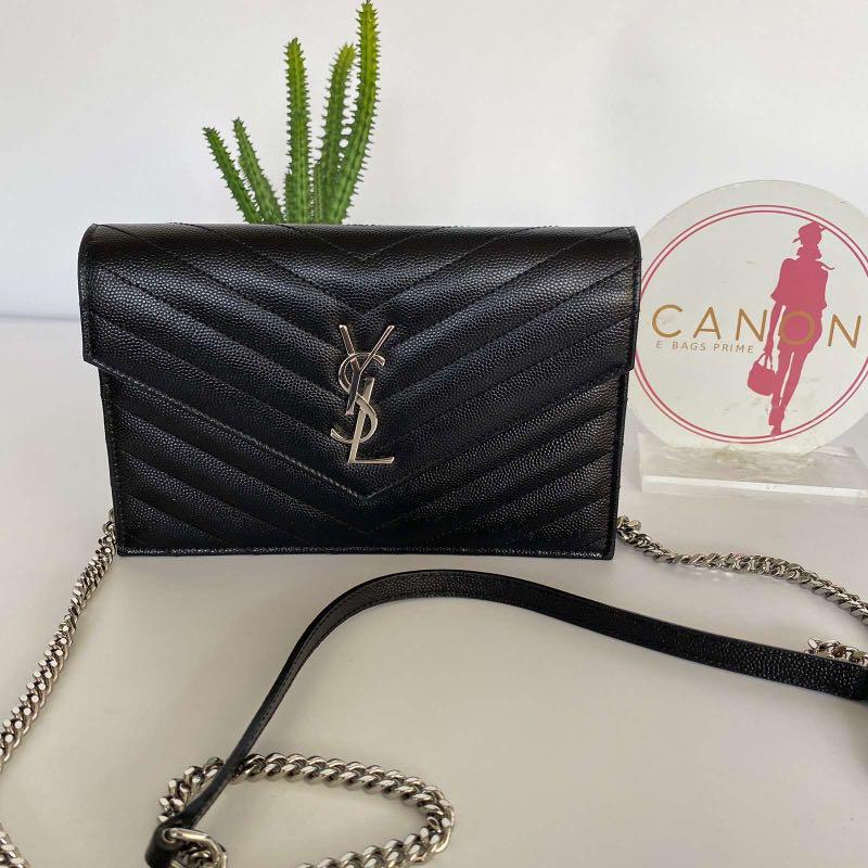 YSL Monogram Black Wallet on Chain Silver hardware. Made in Italy., Luxury,  Bags & Wallets on Carousell