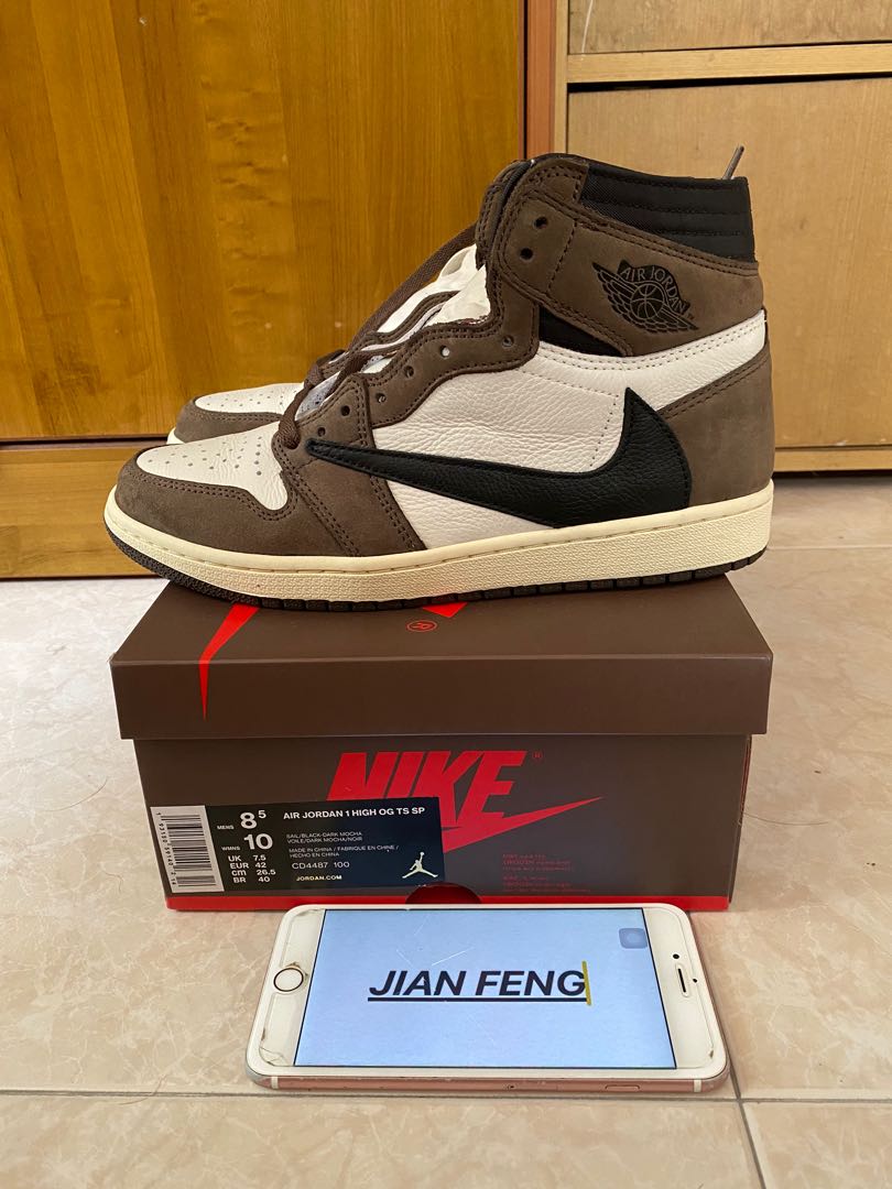 Worn Once US8.5 Nike Air Jordan 1 Travis Scott mocha high Men s Fashion Footwear Sneakers on Carousell