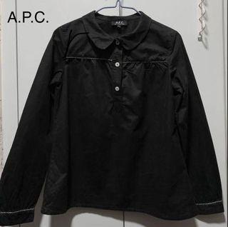 A.P.C. button collar blouse top in black