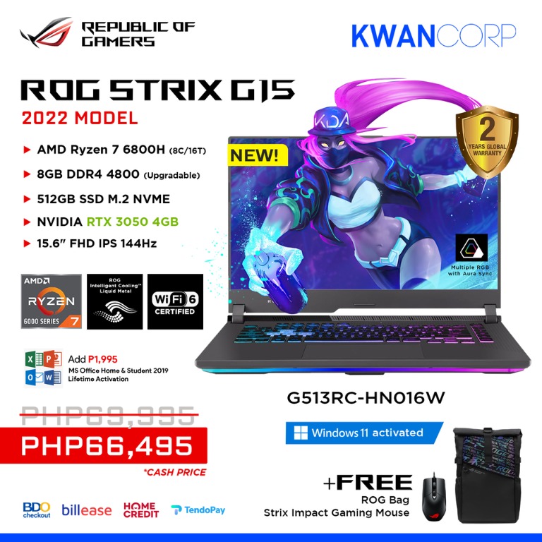 Asus Rog Strix G15 22 Model Amd Ryzen 7 6800h 8gb Ram Rtx3050 4gb 512gb Ssd 15 6 Fhd Ips 144hz Gaming Laptop Computers Tech Laptops Notebooks On Carousell