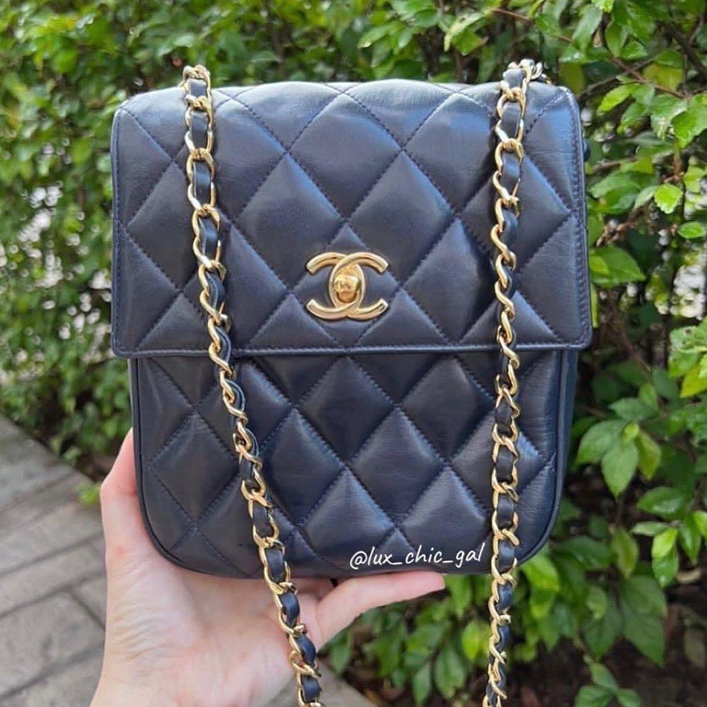 Chanel Mini Square Blue Color, Gold Ball with Card, Dust Cover & Box