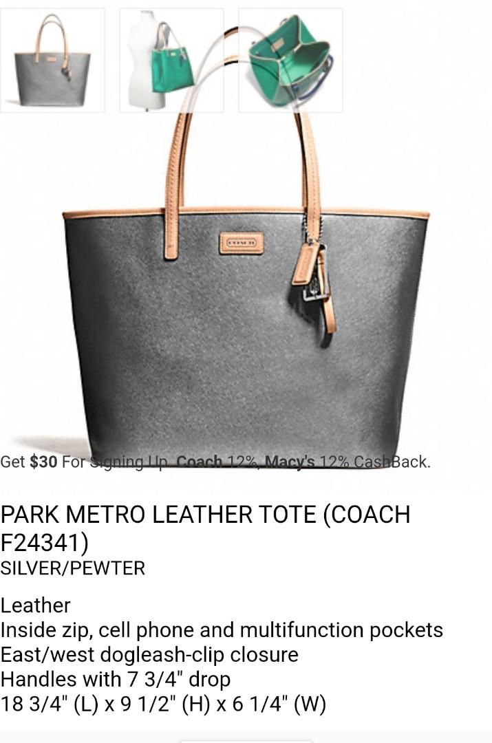 COACH PARK METRO LEATHER TOTE F24341 Silver Leather READ