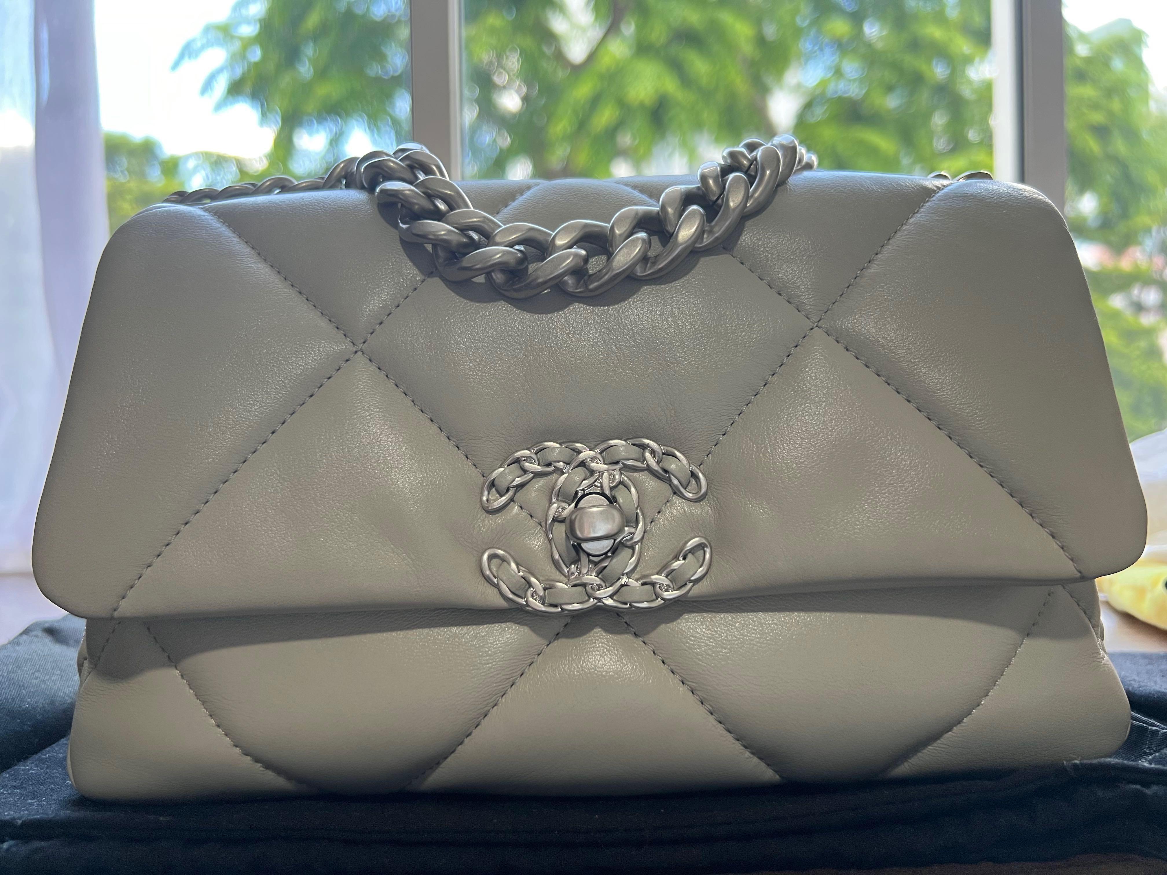 CHANEL Grey Lambskin Quilted Pearl Crush Small Vanity Case with Chain