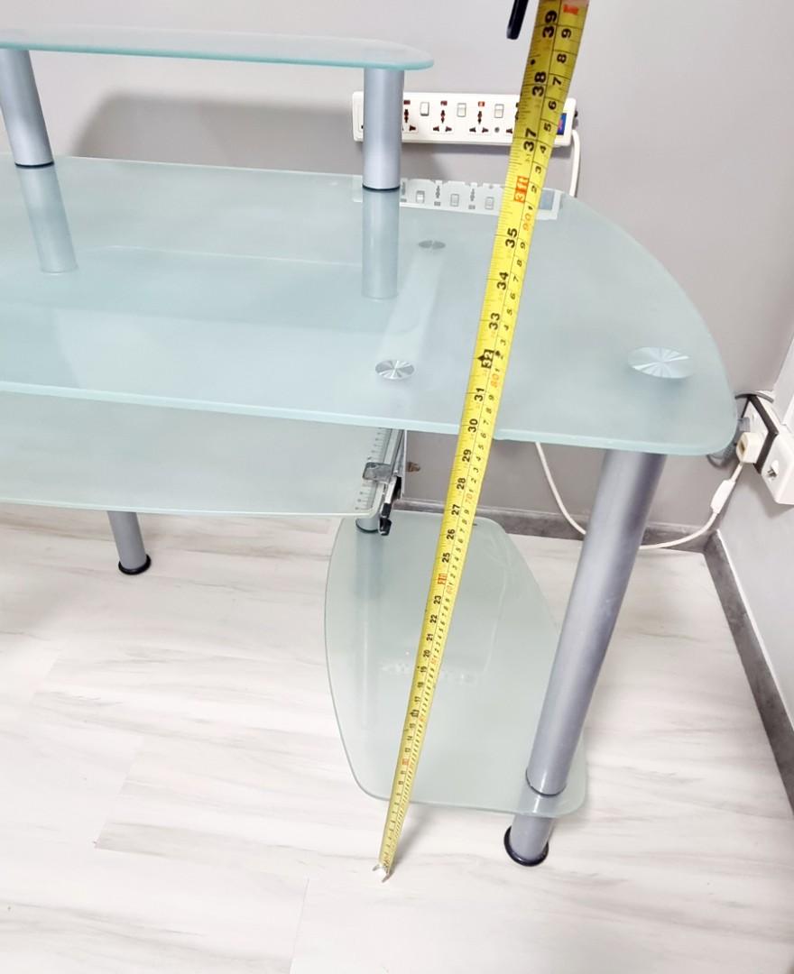 Computer desk table glass frosted study, Furniture & Home Living