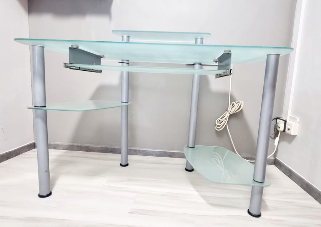Computer desk table glass frosted study, Furniture & Home Living