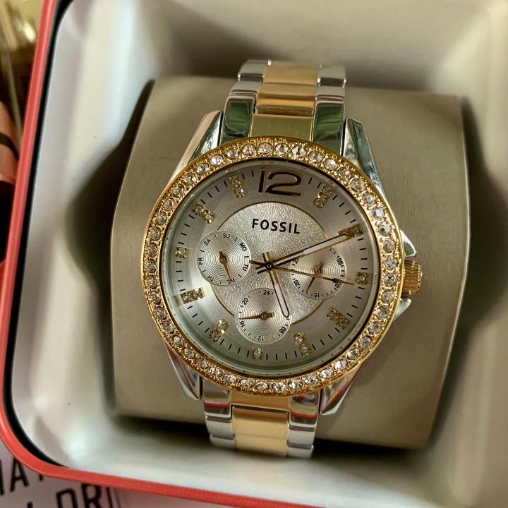 Fossil riley watch two tone clearance