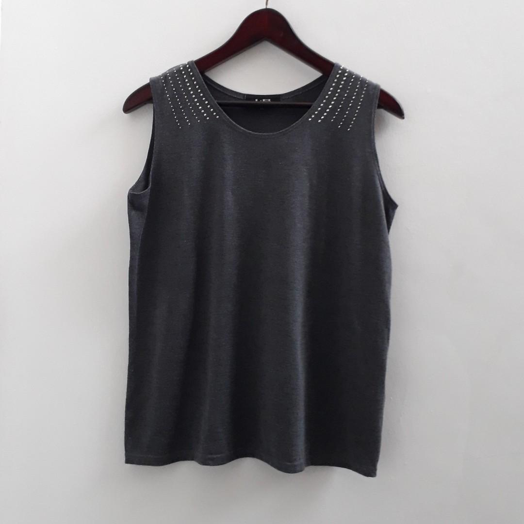 Grey Sleeveless Shirt, Fesyen Wanita 
