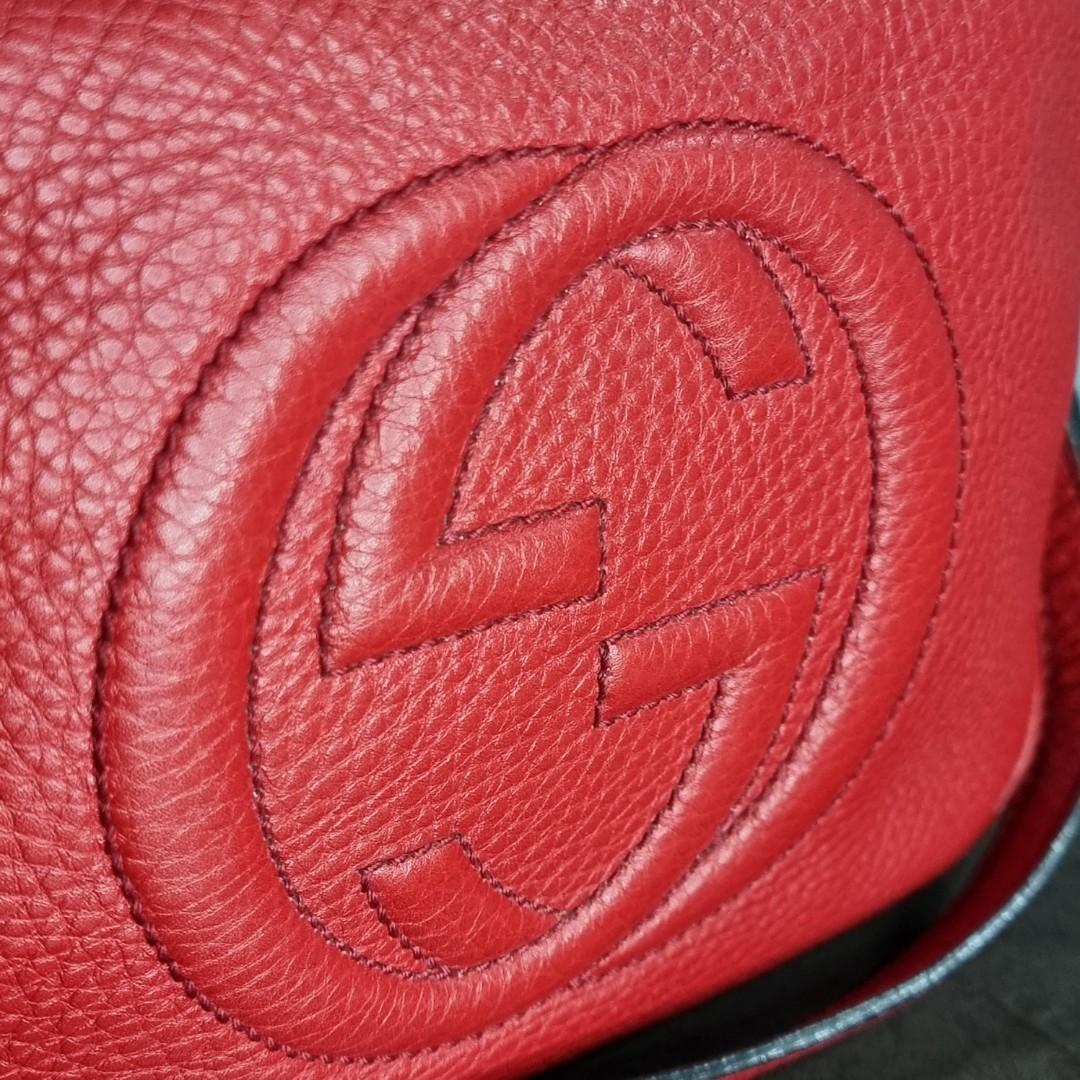 Gucci Soho Disco Red Crossbody Bag - Small (Category: Luxury Bags & Wallets) located in Valenzuela. Submitted by _moca01 (Listing ID 1148595964, Image 3). Description: FOR SALE ‼️ Soho Disco Red Crossbody Bag - Small -USED, but still in good condition. Very presentable and ready to use. -Retails around $1,190 -Issue: Normal signs of usage and creases, some light scratches on metal hardwares, softening on some part of the leather strap, but still 