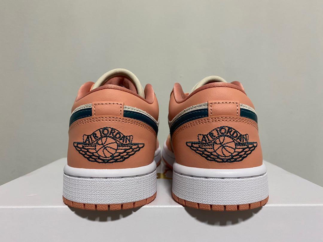 Jordan 1 Low Salmon and Teal Green, Women's Fashion, Footwear, Sneakers