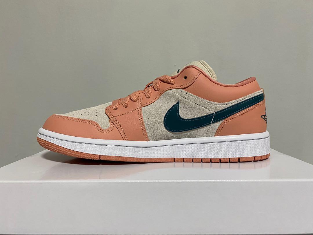 Jordan 1 Low Salmon and Teal Green, Women's Fashion, Footwear, Sneakers