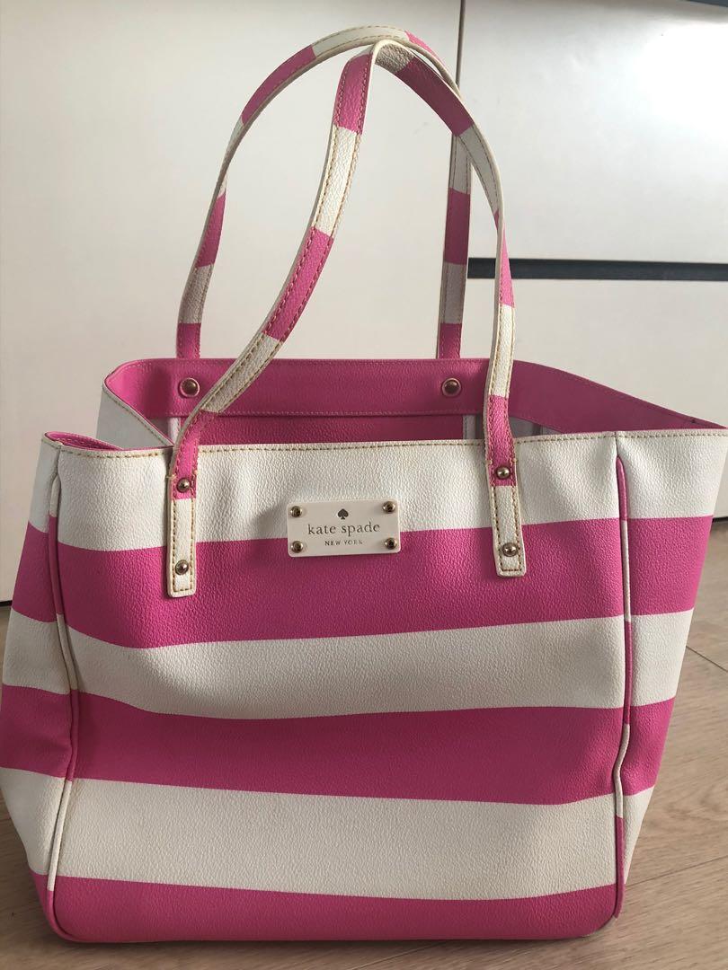 Kate spade pink new arrivals and white striped bag