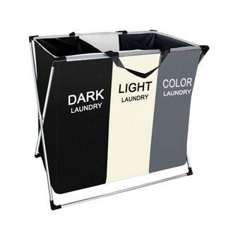 Laundry Foldable Hamper Sorter Basket Bin With 3 Sections