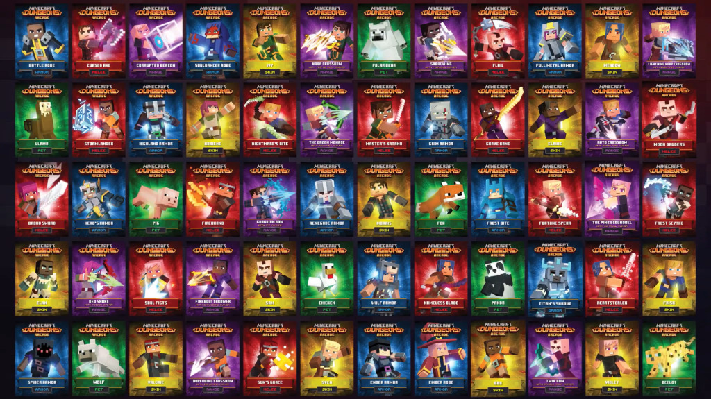 Minecraft Dungeons Arcade Complete Full Set 15 Melee 12 Range 13 Armor 12 Skin 8 Pet Collectible Foil Shiny Cards Hobbies Toys Memorabilia Collectibles Fan Merchandise On Carousell