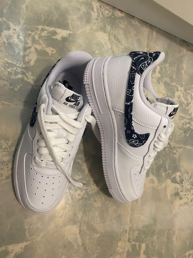 NIKE AIR Force 1 Low '07 Essential White Black Paisley 腰果花, 女