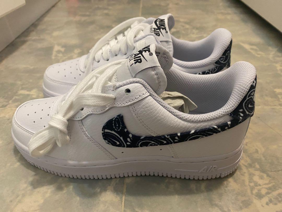 NIKE AIR Force 1 Low '07 Essential White Black Paisley 腰果花, 女