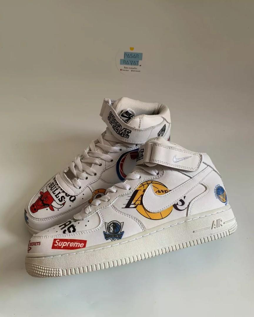 Nike Air Force Mid Supreme NBA, Fesyen Pria, Sepatu Sneakers