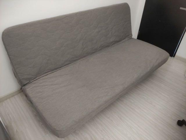 NYHAMN Sleeper sofa, With foam mattress/Knisa gray/beige - IKEA