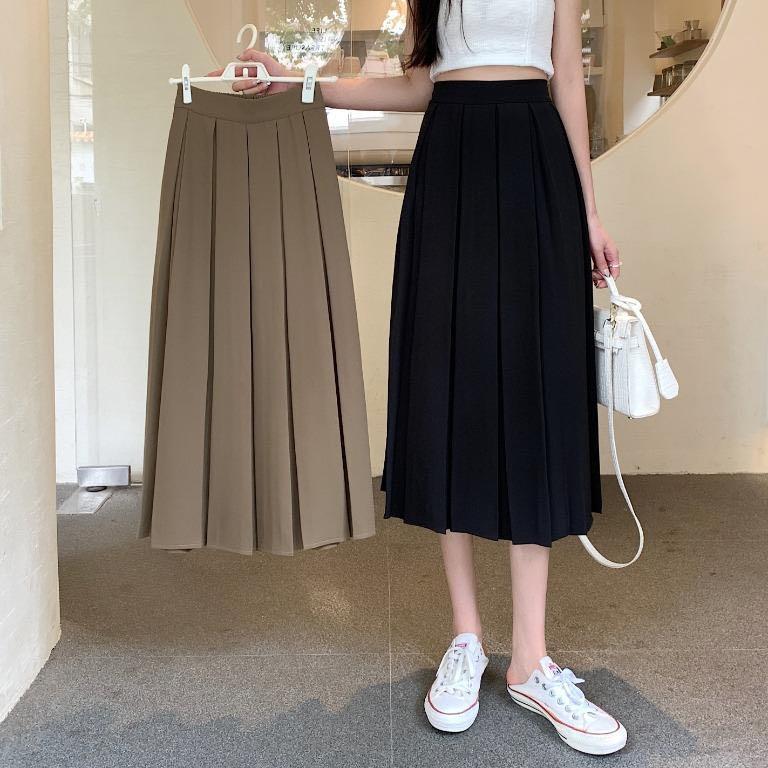 PLUS SERRA Pleat Front Midi Skirt with Elastic Waist Women s