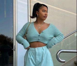 Premium Mint Green Cropped Cardigan