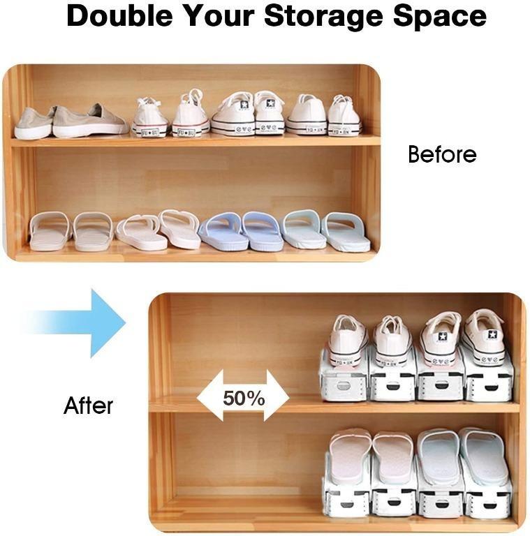Shoe Slots Organizer Adjustable Shoe Stacker Space Saver Double