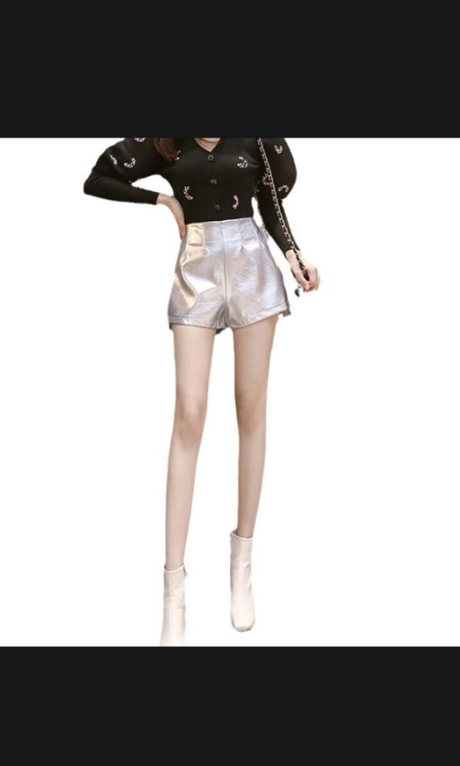 Silver Leather Shorts Women s Petite Ultra Short base boot pants