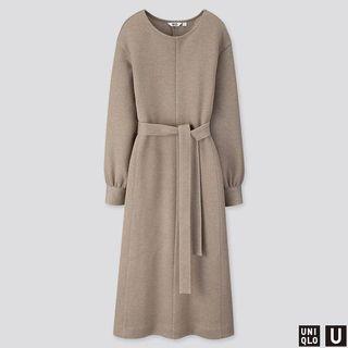 Uniqlo U Jersey Belted Long Sleeve Dress in beige