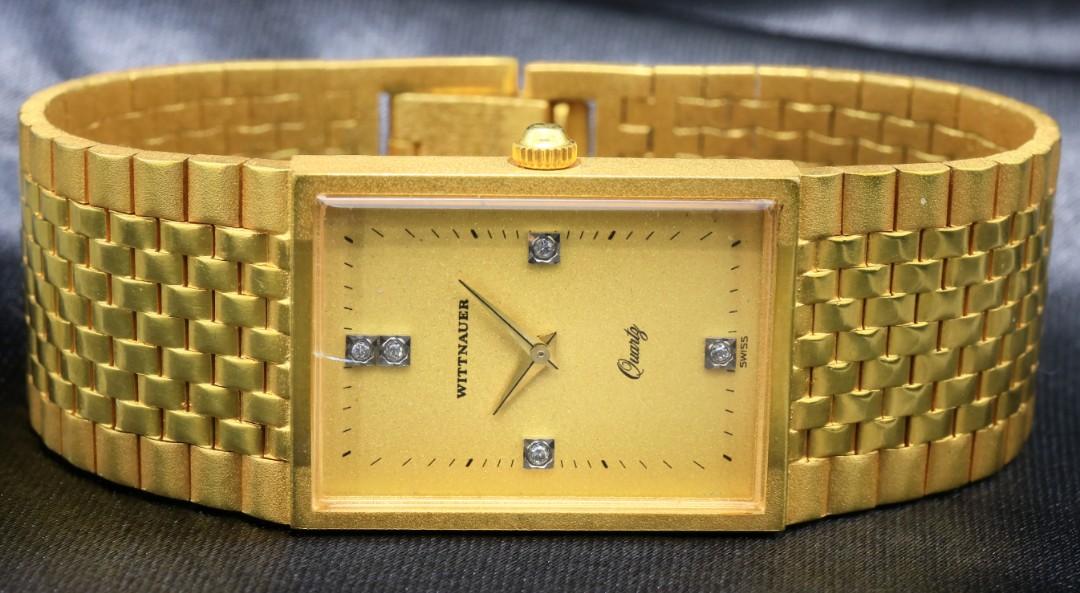 Wittnauer Nugget Gold Tone Diamond Quartz Swiss Watch