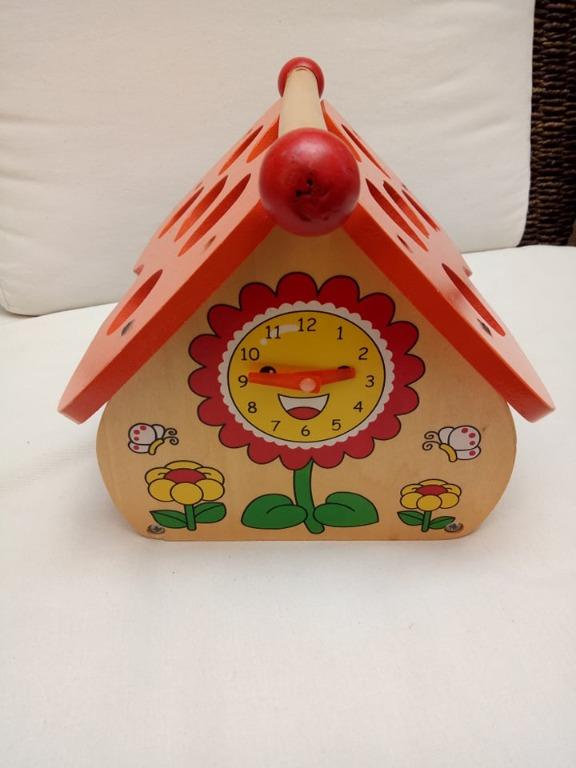 Wooden Playhouse with fruit shape sorter, clock and math feature (Category: Infant Playtime) located in Paranaque City. Submitted by quicx (Listing ID 1148498218, Image 3). Description: wooden house fruit sorter, clock and math feature *5 missing fruit pieces RFS: Outgrown MOP: BPI/BDO/RCBC/GCash & delivery fee shoulder by the buyer.