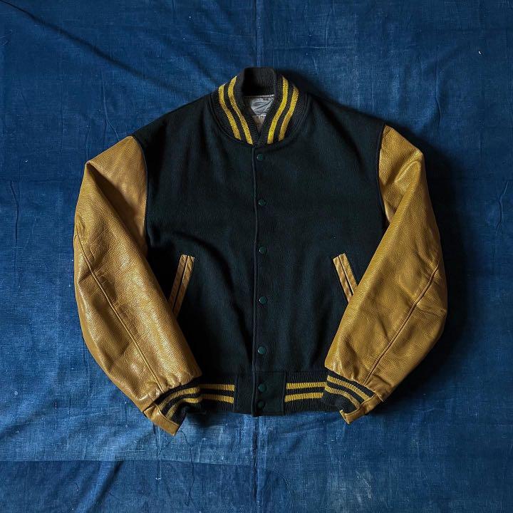 70s 80s Golden Bear varsity jacket皮革袖羊毛棒球外套