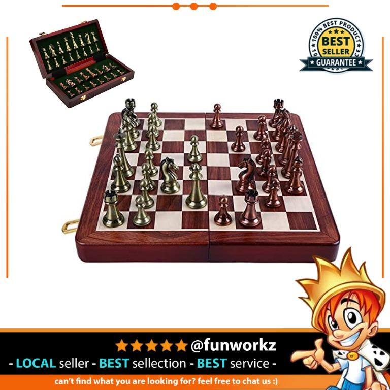 Agirlgle International Chess Set with Folding Wooden Chess Board and Classic Handmade Standard Pieces