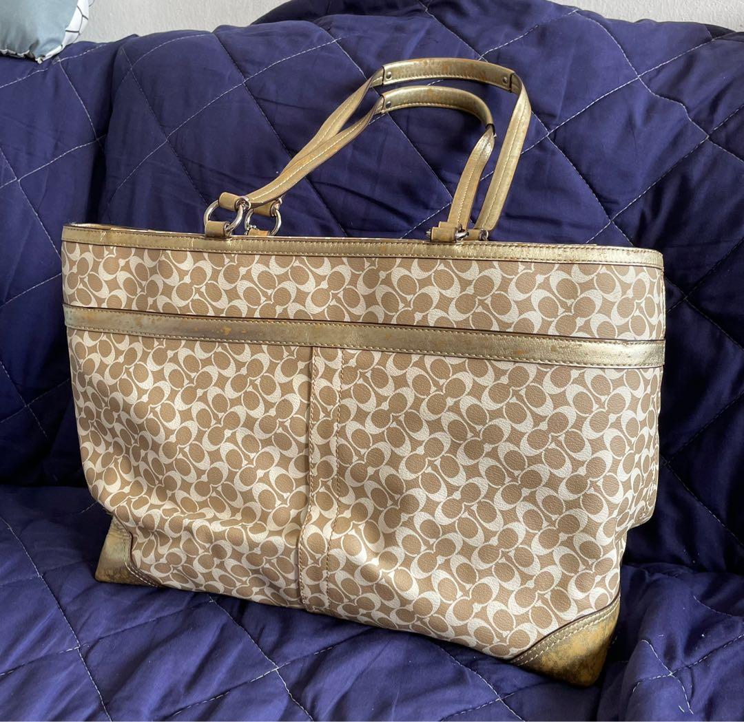 Well Used Authentic Coach Diaper Bag Gold White