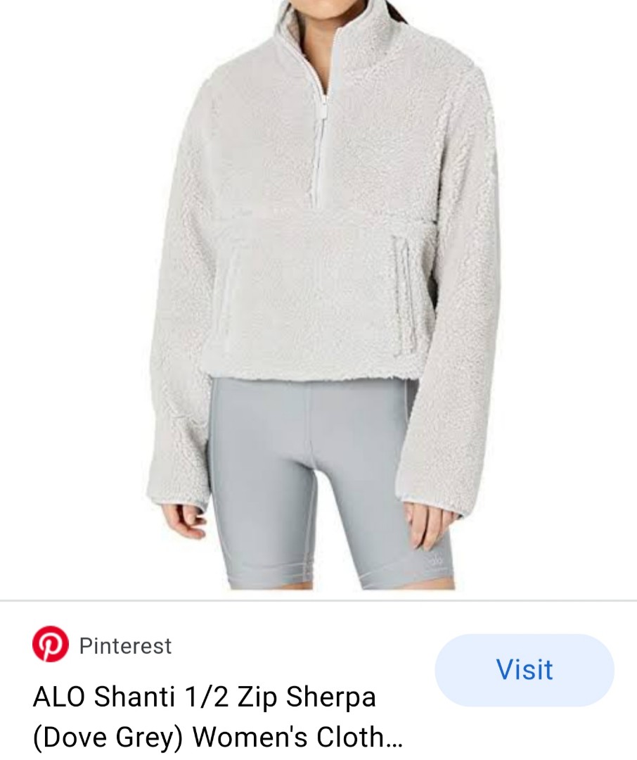 ALO YOGA HALF ZIP SHERPA HOODIE LT.GREY SMALL Women s Fashion