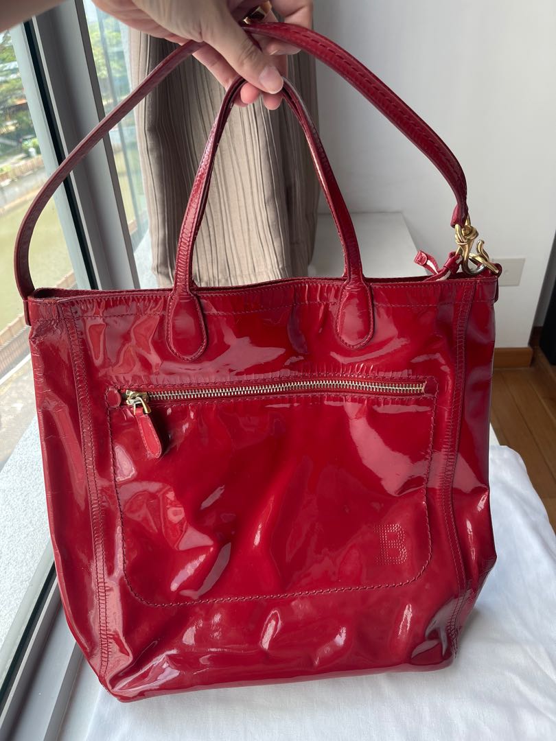 Red patent 2025 leather tote bag