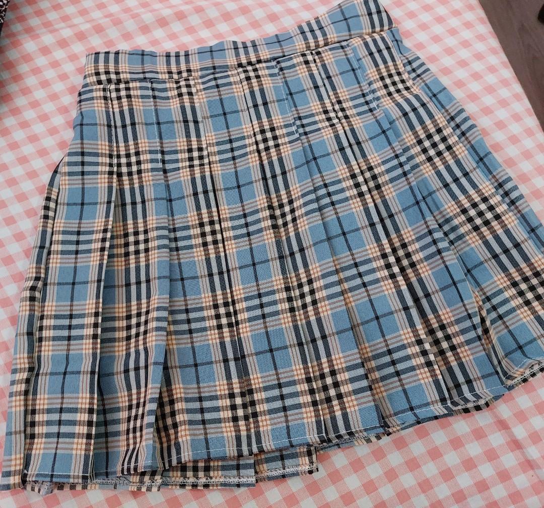 Light blue plaid pleated skirt clearance