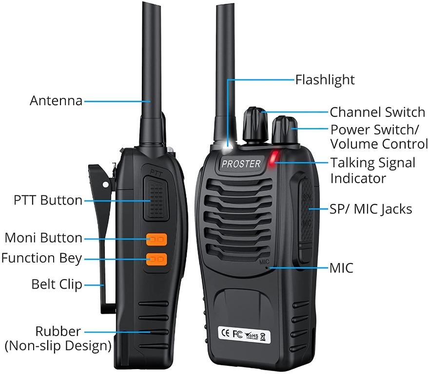 C5562] Proster Rechargeable Walkie Talkies Pair, 16 Channel Long Range  Two Way Radios with USB Charger Earpiece Mic, Handheld Walky Talky  Transceiver Pack, Mobile Phones  Gadgets, Walkie-Talkie on Carousell