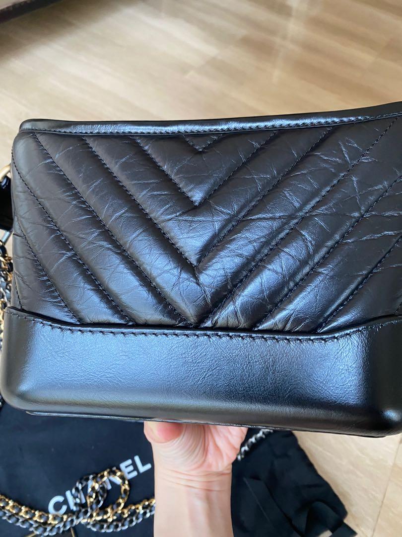 Chanel Gabrielle So Black small hobo bag in black chevron quilted