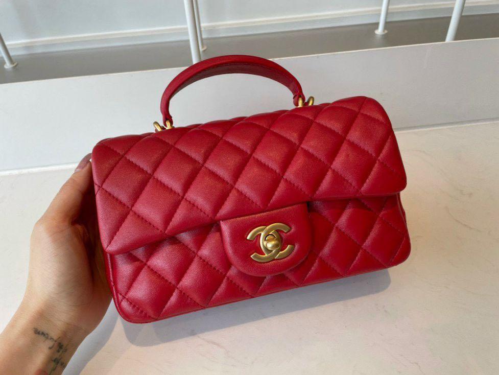 Chanel flap bag with top handle red 2025