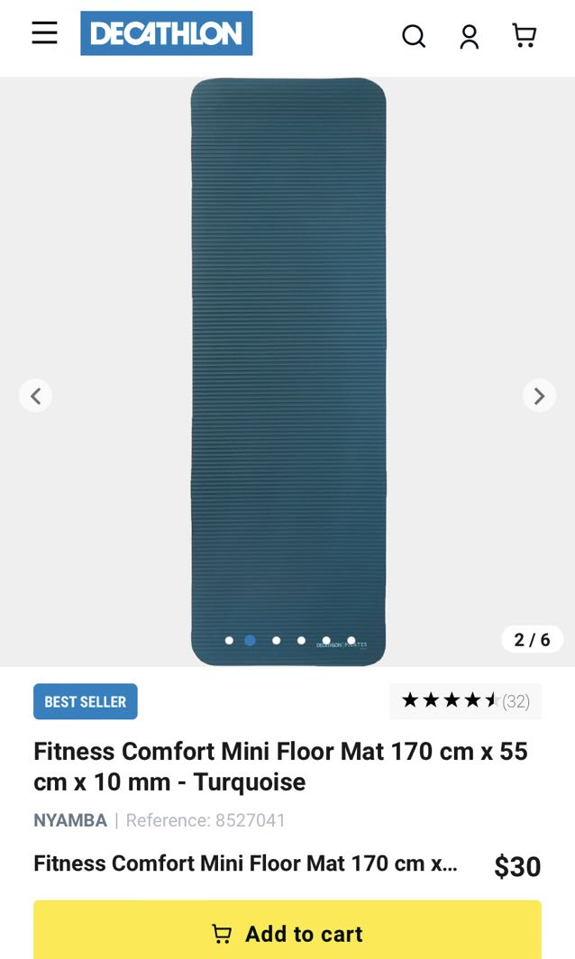 Pilates Gym Mat 170cm x 55cm x 10mm - Turquoise