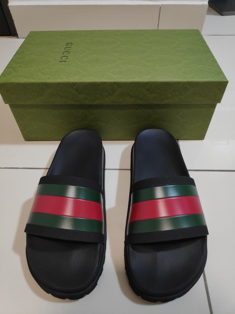 Men's web rubber best sale slide sandal gucci