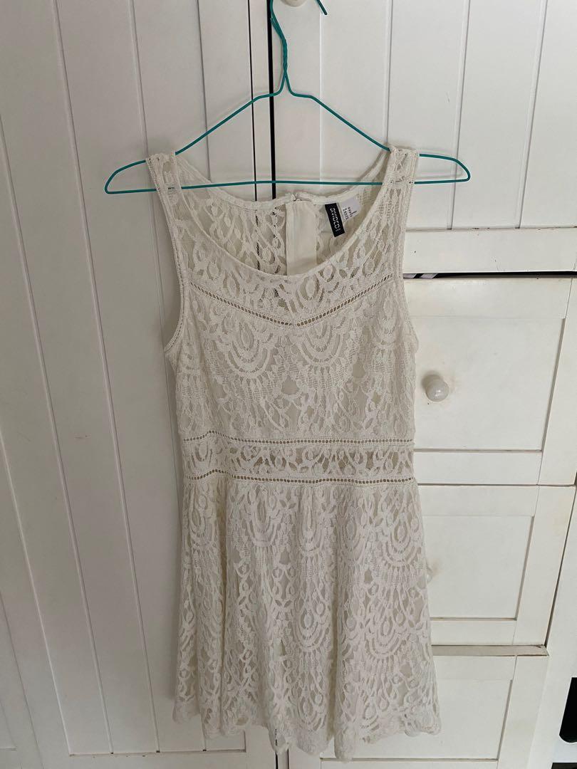 H\u0026M White Mini Dress, Fesyen Wanita 