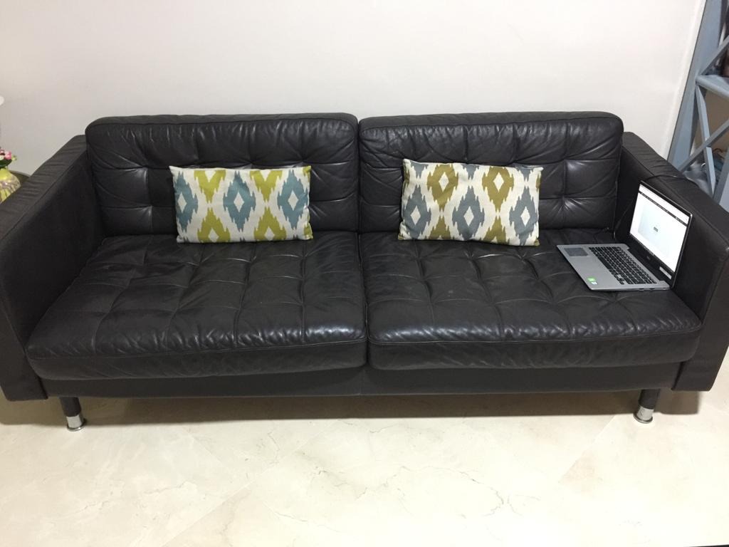 Ikea black leather 3 seater sofa, Furniture & Home Living, Furniture