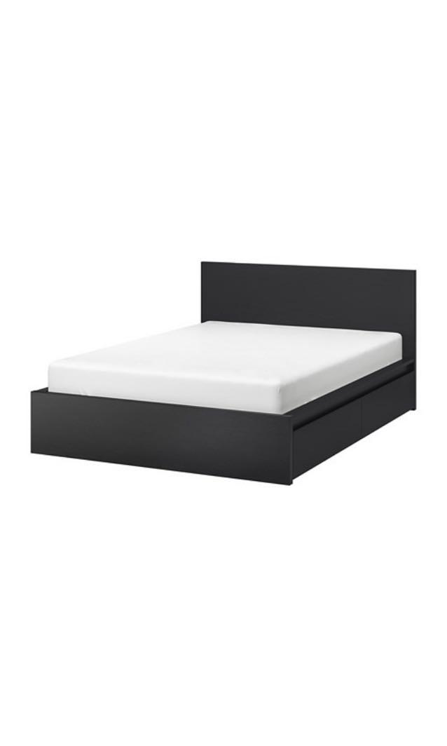 IKEA Malm queen size bed, storage drawers & mattress, Furniture & Home