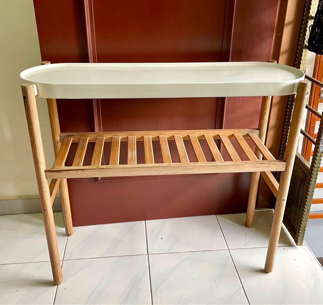 IKEA SATSUMAS Plant Stand, bamboo/white 70 cm, Furniture & Home Living