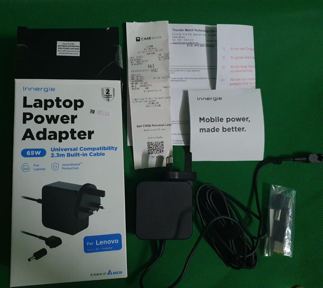 Lenovo universal laptop charger adapter 65W, Computers & Tech, Parts &  Accessories, Chargers on Carousell